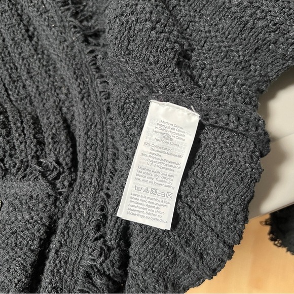 J crew black slouchy knit open front cardigan fringe details size L - Picture 3 of 8